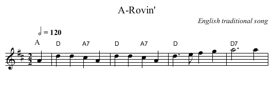 A-Rovin' - staff notation