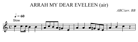 ARRAH MY DEAR EVELEEN (air) - staff notation