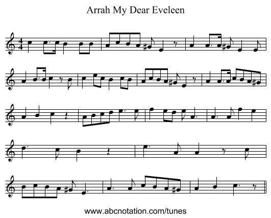 Arrah My Dear Eveleen - staff notation