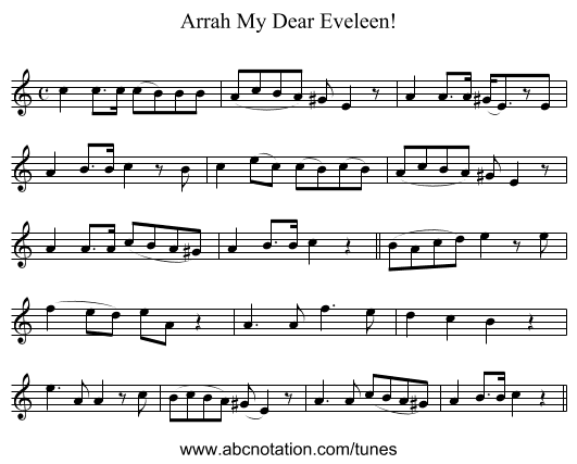 Arrah My Dear Eveleen! - staff notation