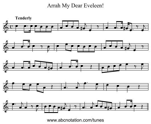 Arrah My Dear Eveleen! - staff notation