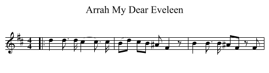 Arrah My Dear Eveleen - staff notation