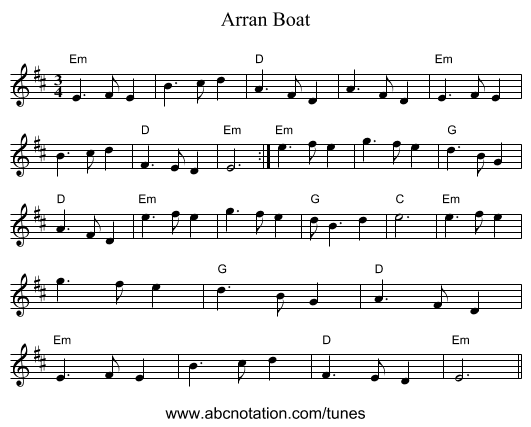 Arran Boat - staff notation