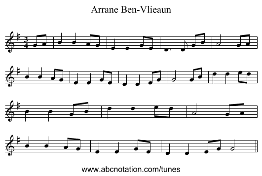 Arrane Ben-Vlieaun - staff notation