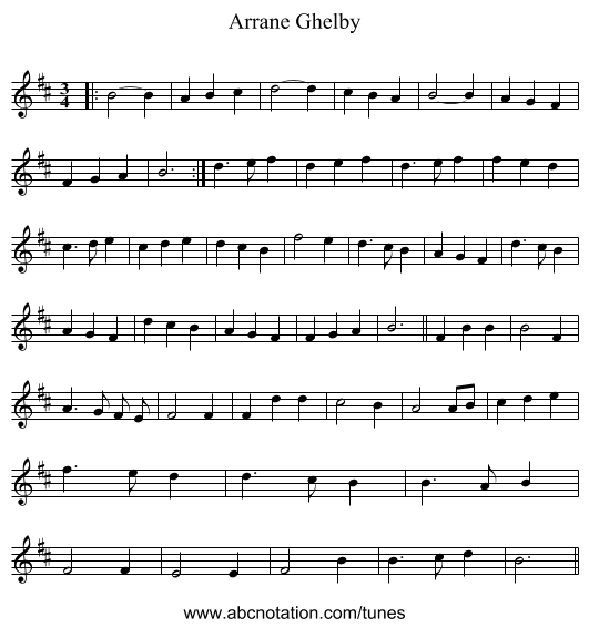 Arrane Ghelby - staff notation