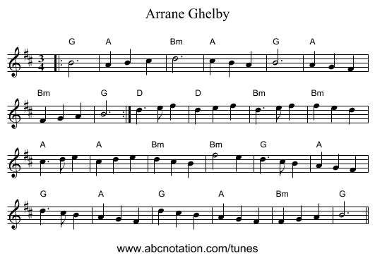 Arrane Ghelby - staff notation