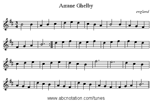 Arrane Ghelby - staff notation