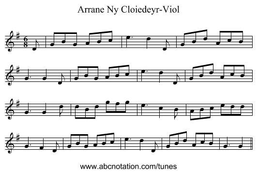 Arrane Ny Cloiedeyr-Viol - staff notation