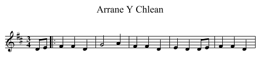 Arrane Y Chlean - staff notation