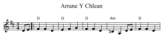 Arrane Y Chlean - staff notation