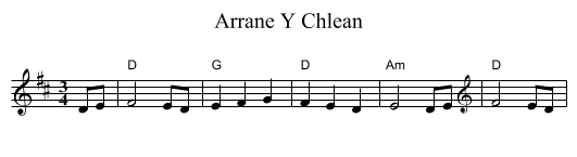 Arrane Y Chlean - staff notation