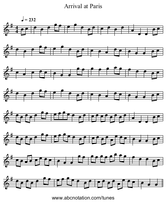 Arrival at Paris - staff notation