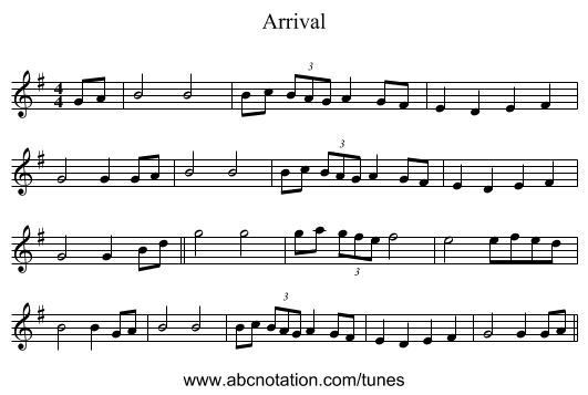 Arrival - staff notation