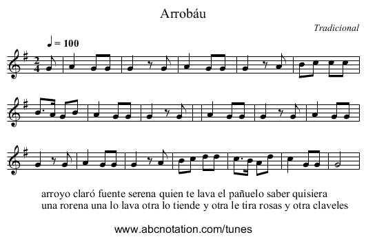 Arrobáu - staff notation