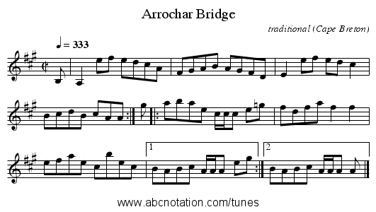 Arrochar Bridge - staff notation