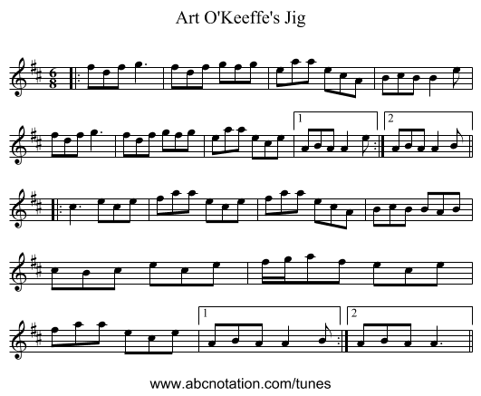 Art O'Keeffe's Jig - staff notation