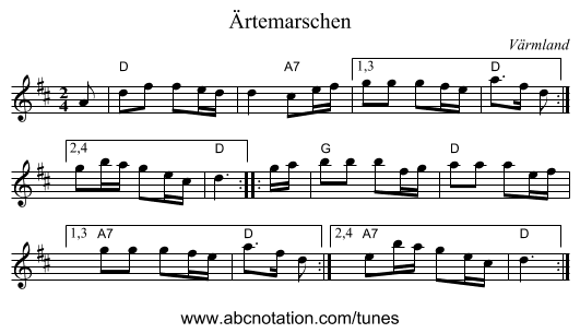 Ärtemarschen - staff notation