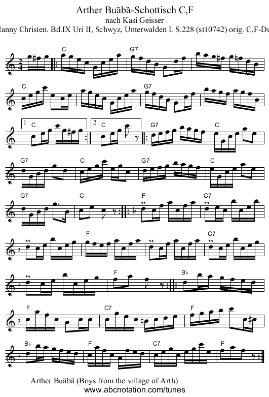 Arther Bu&auml;b&auml;-Schottisch C,F - staff notation