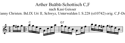 Arther Bu&auml;b&auml;-Schottisch C,F - staff notation