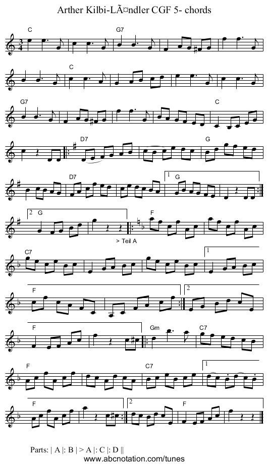 Arther Kilbi-LÃ¤ndler CGF 5- chords - staff notation