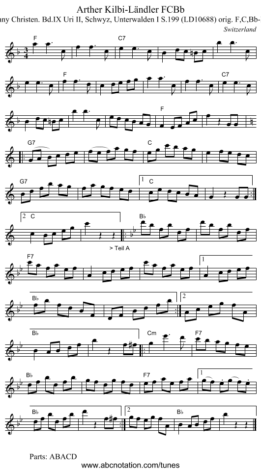Arther Kilbi-L&auml;ndler FCBb - staff notation