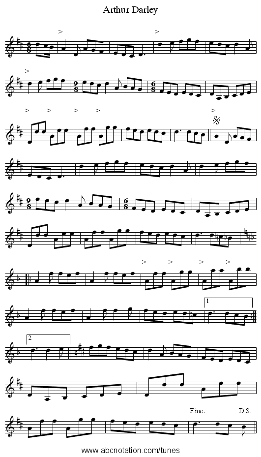 Arthur Darley - staff notation