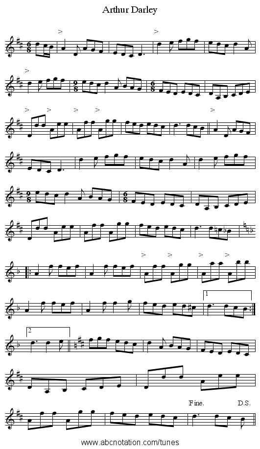 Arthur Darley - staff notation