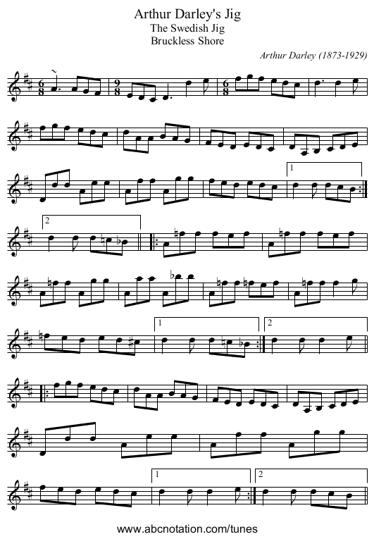 Arthur Darley's Jig - staff notation