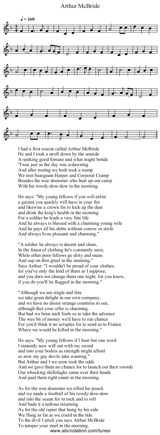 Arthur McBride - staff notation