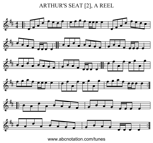 ARTHUR'S SEAT [2], A REEL - staff notation