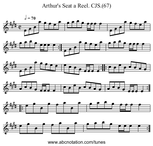 Arthur's Seat a Reel. CJS.(67) - staff notation