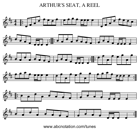 ARTHUR'S SEAT, A REEL - staff notation