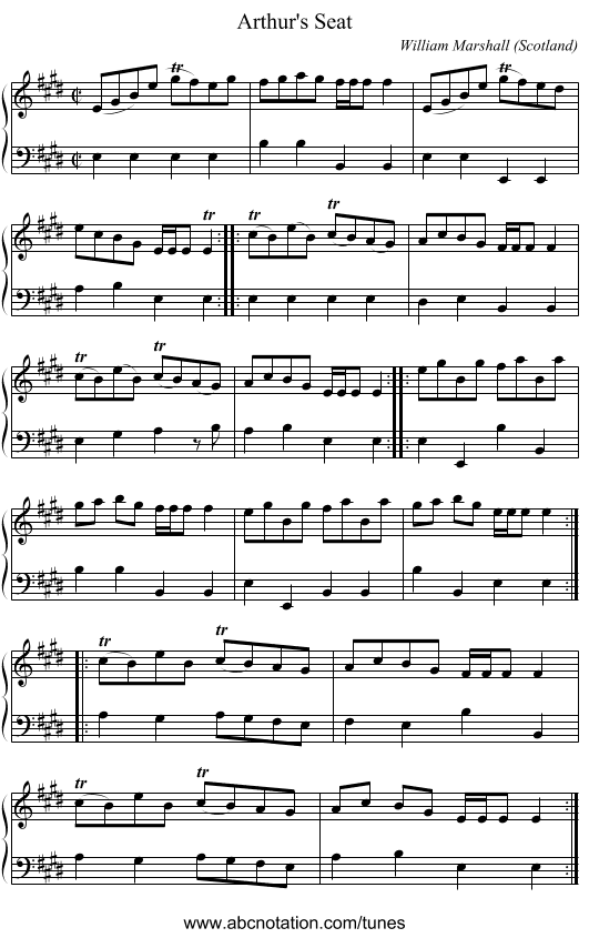 Arthur's Seat - staff notation