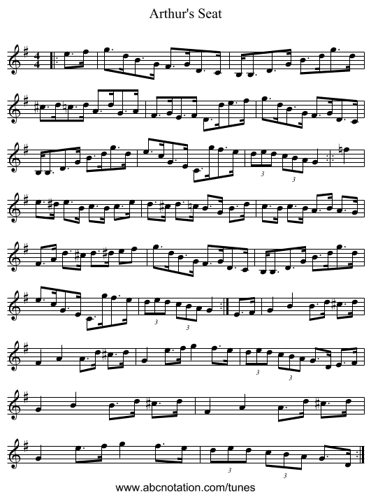 Arthur's Seat - staff notation