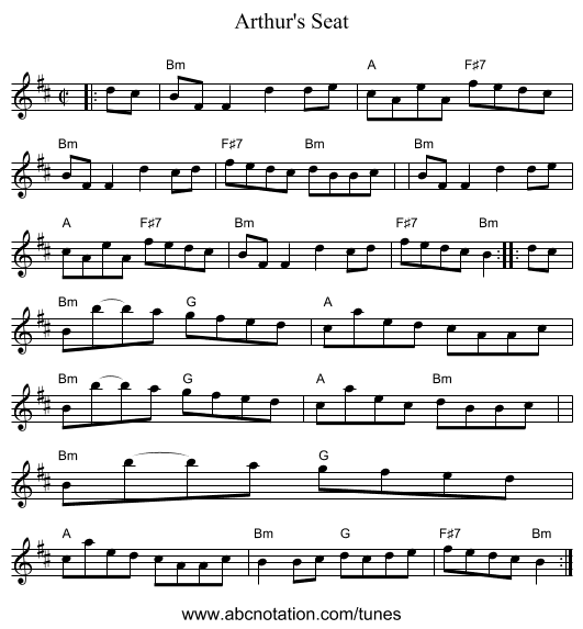 Arthur's Seat - staff notation