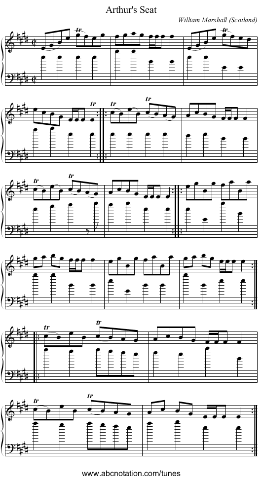 Arthur's Seat - staff notation