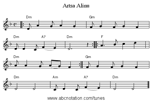 Artsa Alinu - staff notation
