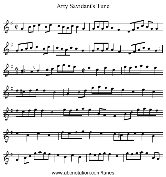 Arty Savidant's Tune - staff notation