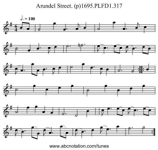 Arundel Street. (p)1695.PLFD1.317 - staff notation