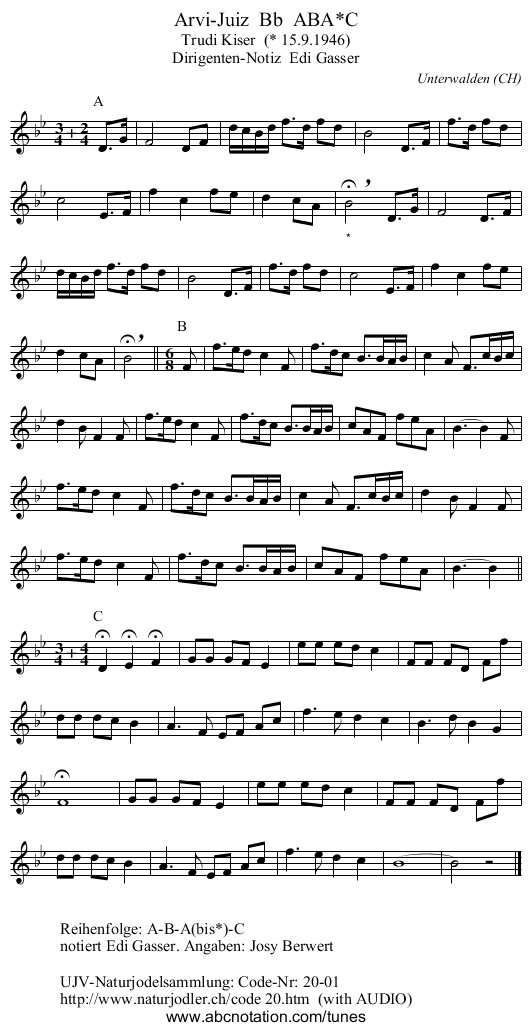 Arvi-Juiz  Bb  ABA*C - staff notation
