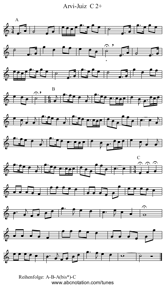 Arvi-Juiz  C 2+ - staff notation