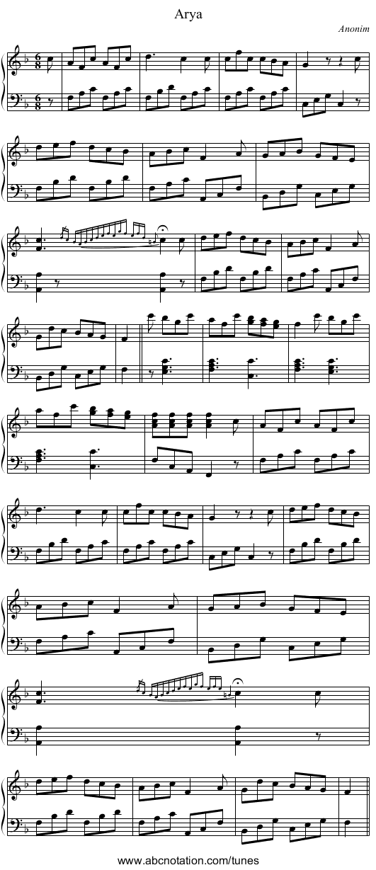 Arya - staff notation