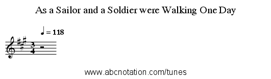 As a Sailor and a Soldier were Walking One Day - staff notation