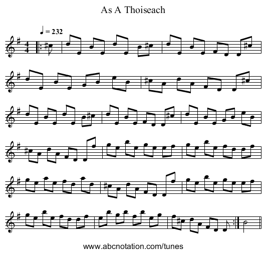 As A Thoiseach - staff notation
