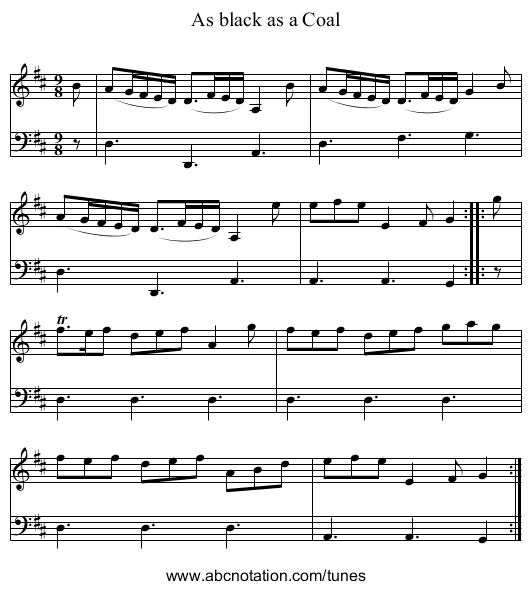As black as a Coal - staff notation