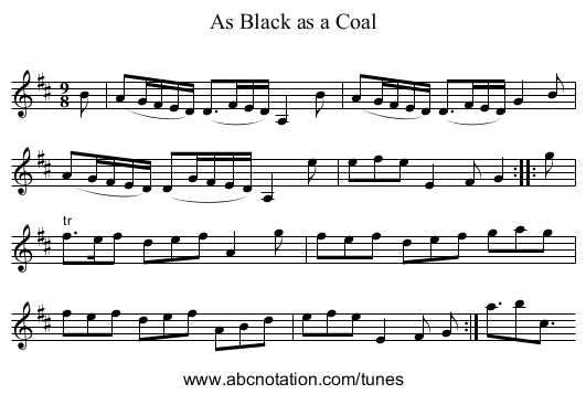 As Black as a Coal - staff notation