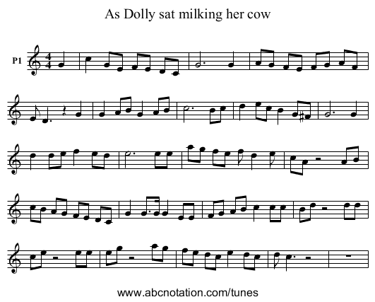 As Dolly sat milking her cow - staff notation