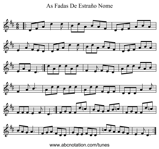 As Fadas De Estraño Nome - staff notation