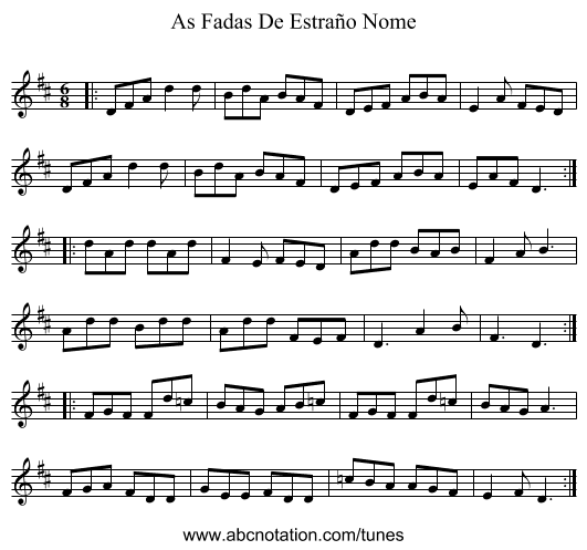 As Fadas De Estraño Nome - staff notation