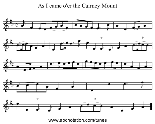 As I came o'er the Cairney Mount - staff notation